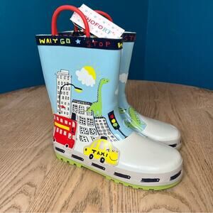 NWT Kids Dinosaur Rain Boot Gullies Waterproof Blue Yellow Kids 13